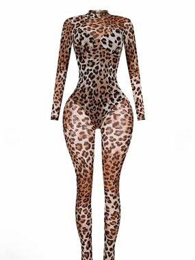edge Leopard-Print Long Sleeve Bodysuit in Brown